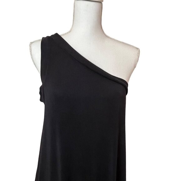 Moulinette Soeurs Raneri One Shoulder Dress Modal Ruffled Hem Detail Dark Gray S - Picture 3 of 11